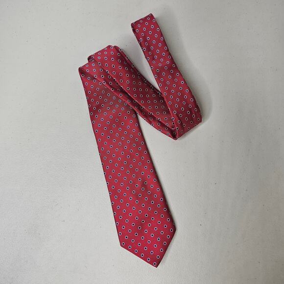 Bespoke Men's Polyester Necktie Red Polka Dot Geometric Career Business Casual - Picture 8 of 9